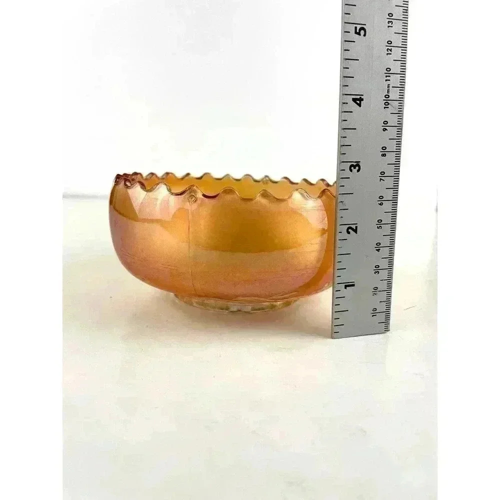 Antique Carnival Glass Golden Grape Rose Bowl 2.5" Tall - Picture 3 of 11